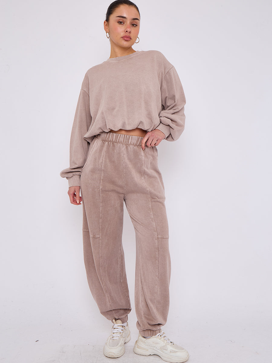 Acid Wash Sweatshirt & Jogger Bubble Hem Tracksuit