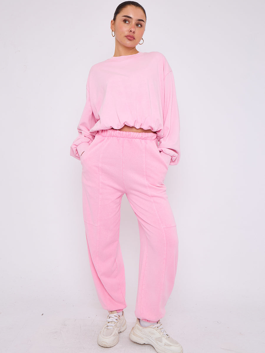 Acid Wash Sweatshirt & Jogger Bubble Hem Tracksuit