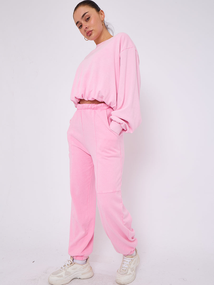 Acid Wash Sweatshirt & Jogger Bubble Hem Tracksuit