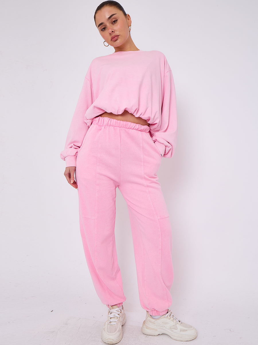 Acid Wash Sweatshirt & Jogger Bubble Hem Tracksuit