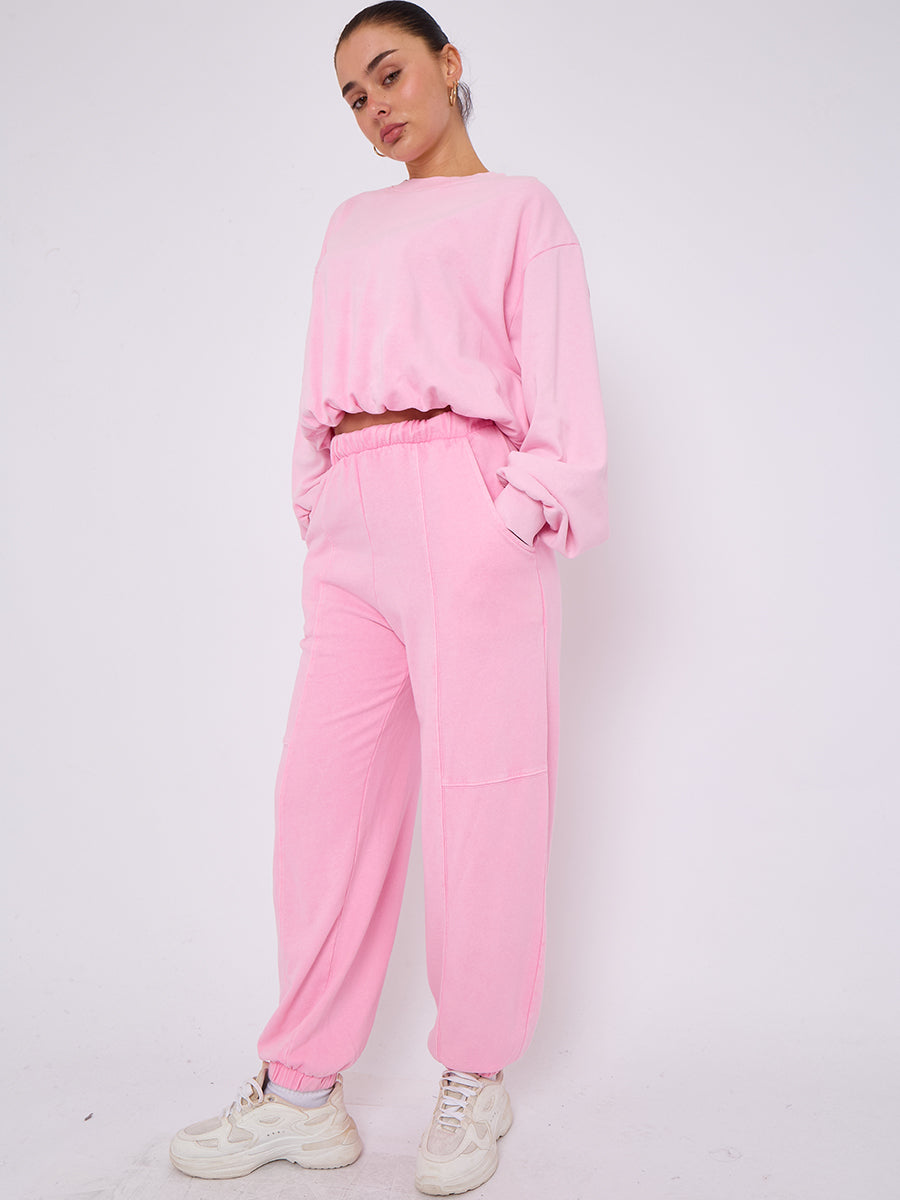 Acid Wash Sweatshirt & Jogger Bubble Hem Tracksuit