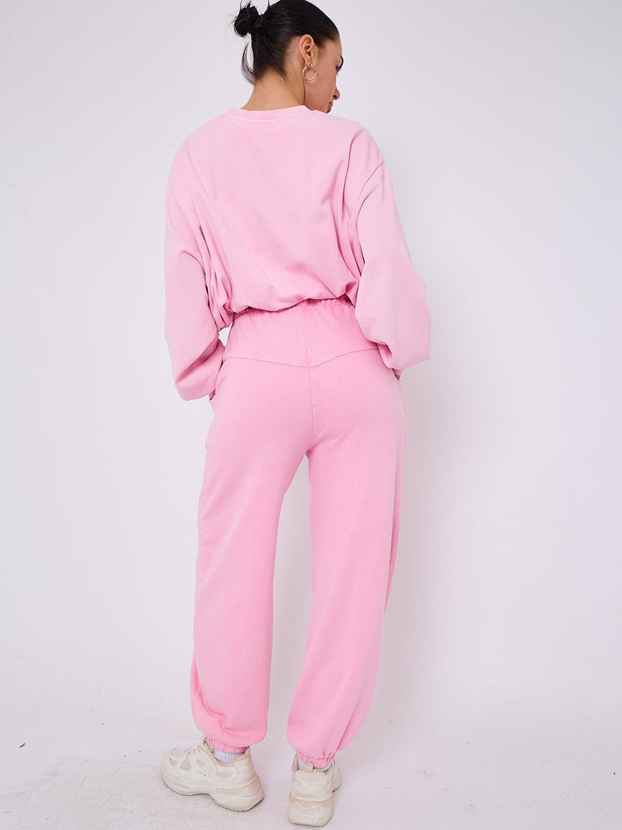 Acid Wash Sweatshirt & Jogger Bubble Hem Tracksuit