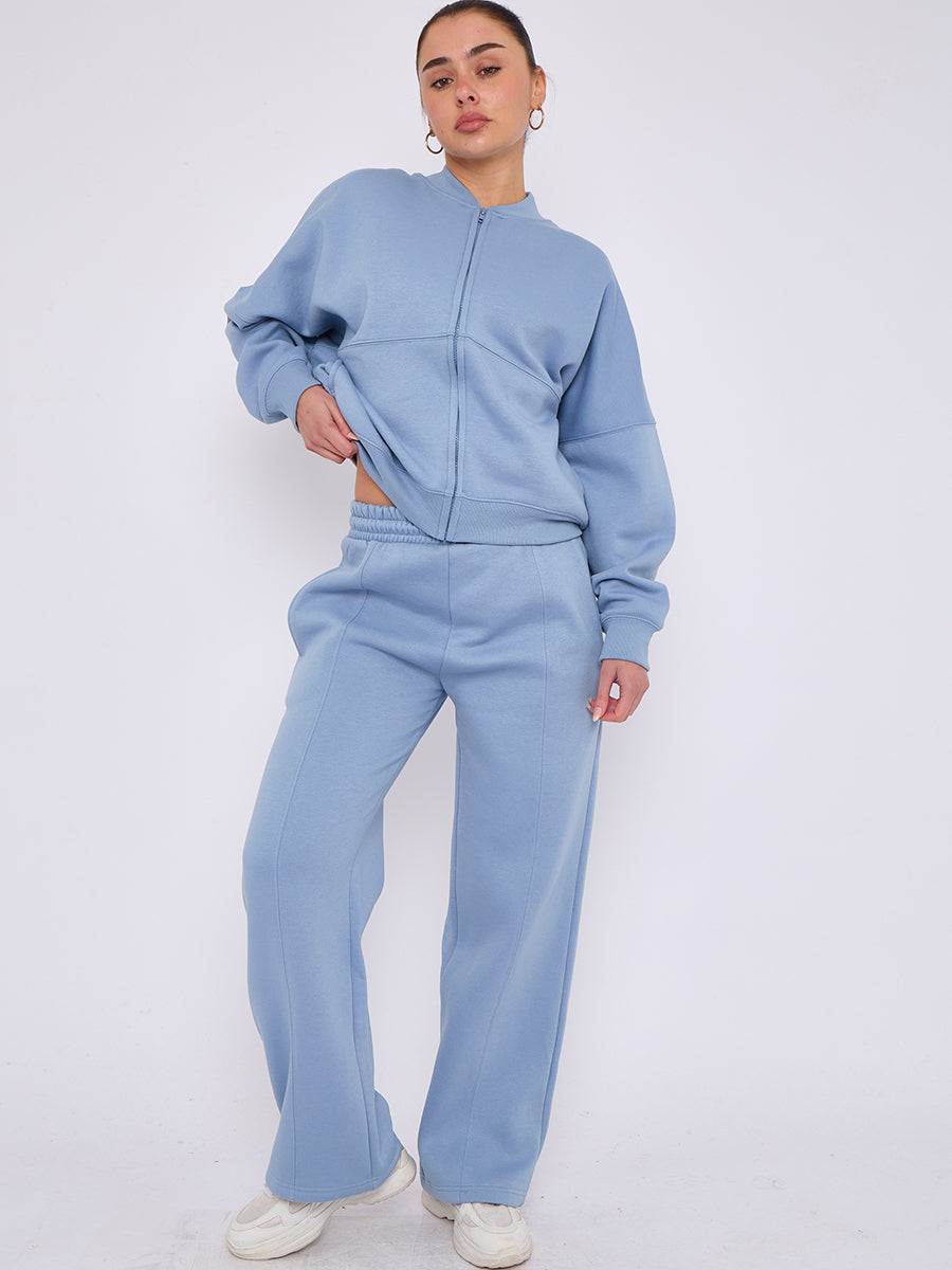 Oversized Bomber Style Fleece Zipper Co-ord