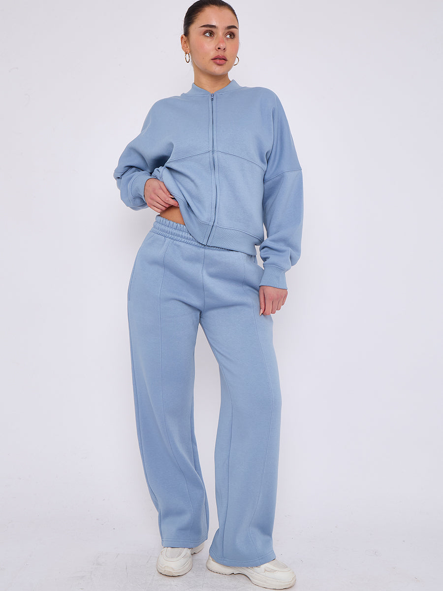 Oversized Bomber Style Fleece Zipper Co-ord