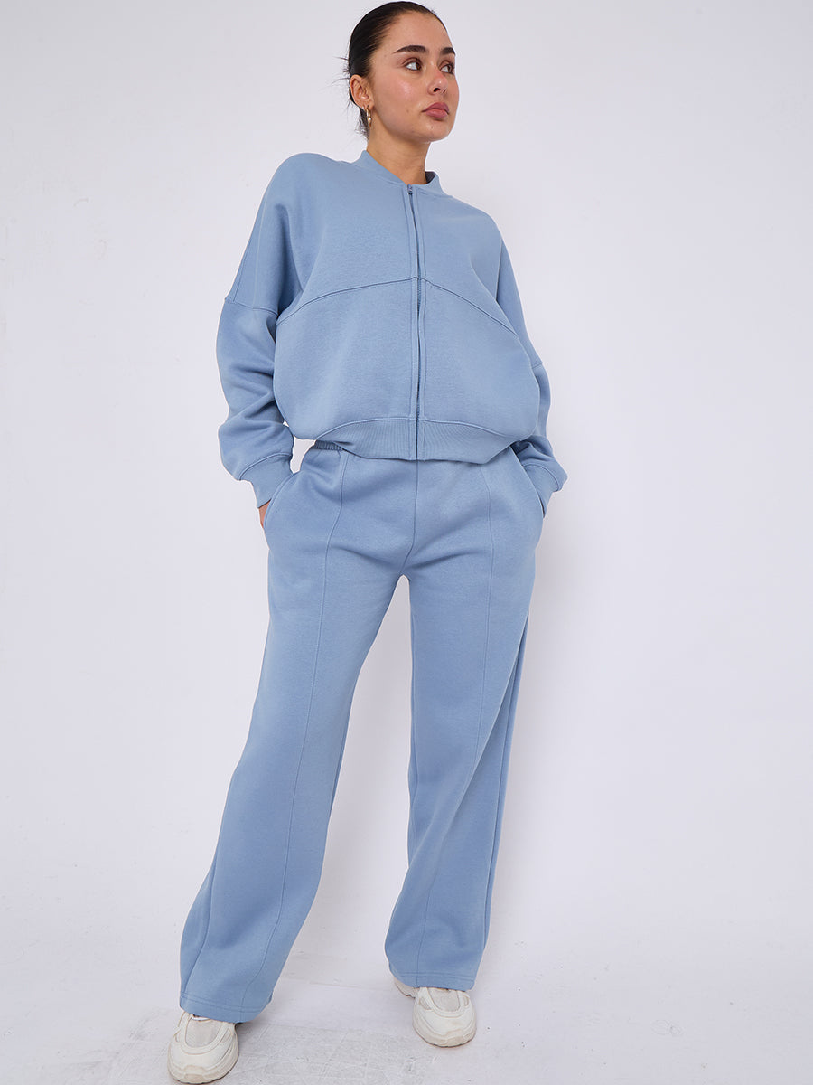 Oversized Bomber Style Fleece Zipper Co-ord