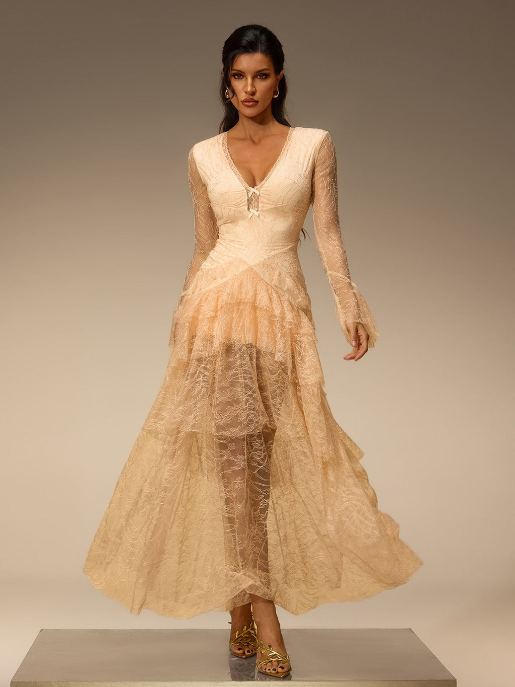 Mirelo V Neck Lace Maxi Dress