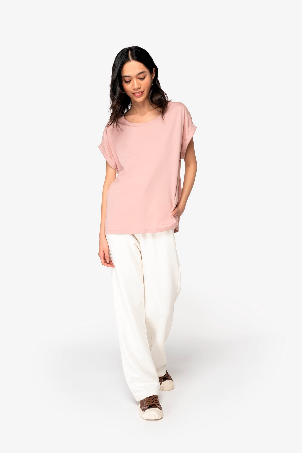 Organic Loose Fit Roll Sleeve T-shirt: Womens