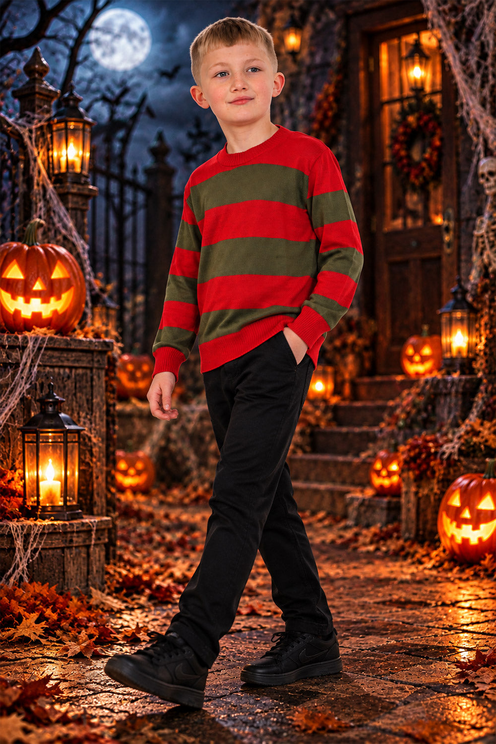 Nightmare Demon Children's Red and Green Stripe Knitted Jumper