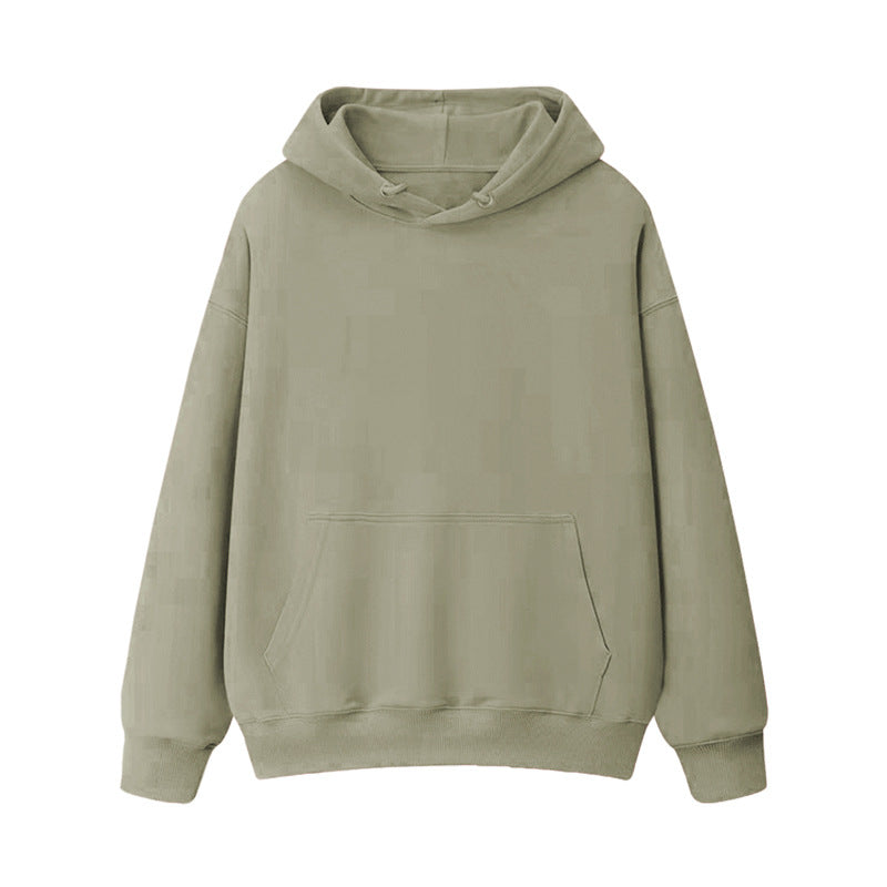 Fleece-lined thick loose hooded sweater women's autumn and winter warm top student couple wear solid color coat foreign trade women's clothing