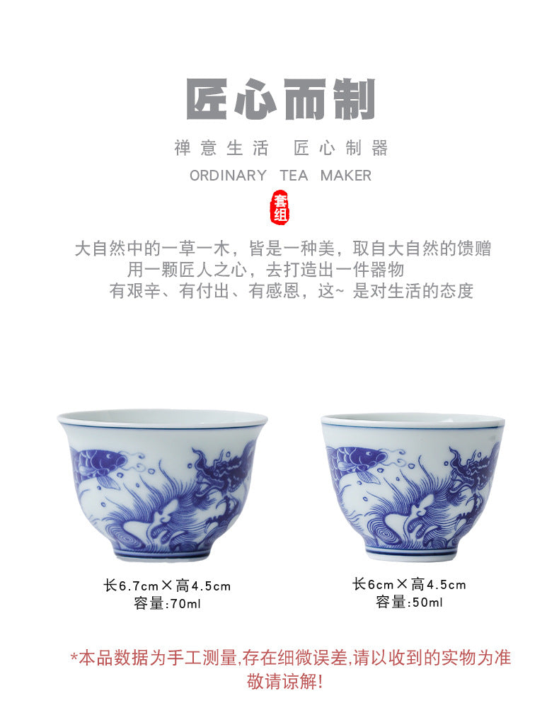 Yuerui Ceramic New Blue and Flower Tea Cup Underglaze Color Retro Yulan Cup Bowl of Kung Fu Tea Zen Tea Master Cup