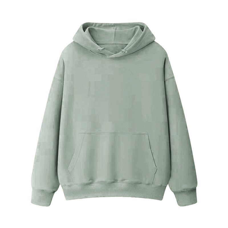 Fleece-lined thick loose hooded sweater women's autumn and winter warm top student couple wear solid color coat foreign trade women's clothing