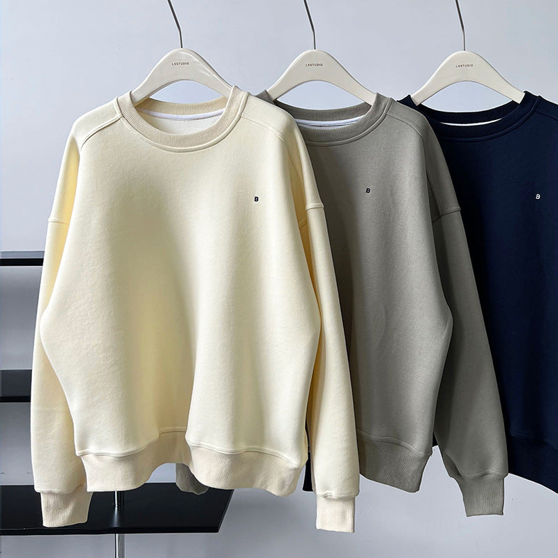 Luxi Simple Profile Loose BF Solid Color Lazy Pullover Sweatshirt Women's ins Letter Embroidered Long-sleeved Top 2267