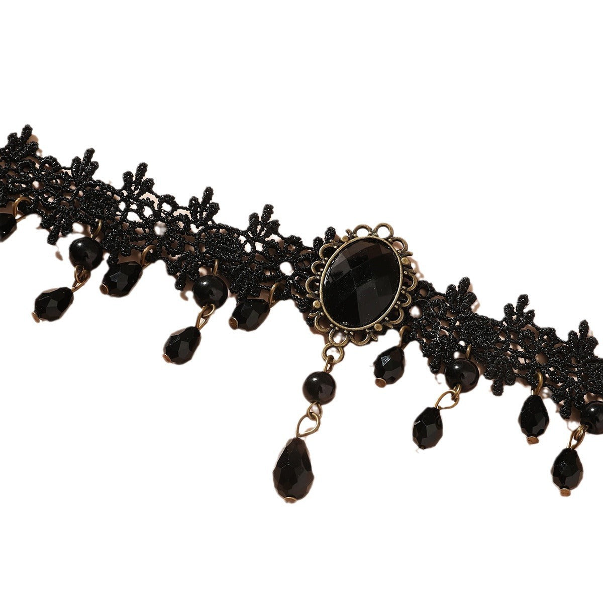Black Electroplated Alloy Pendant Necklace with Lace