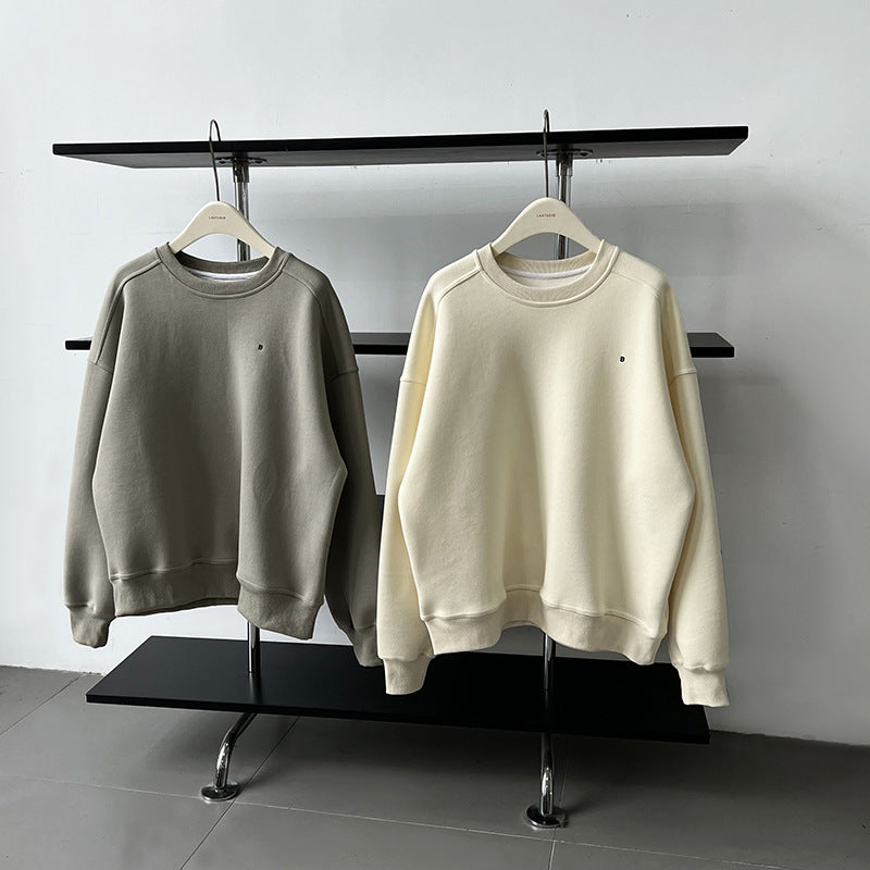 Luxi Simple Profile Loose BF Solid Color Lazy Pullover Sweatshirt Women's ins Letter Embroidered Long-sleeved Top 2267