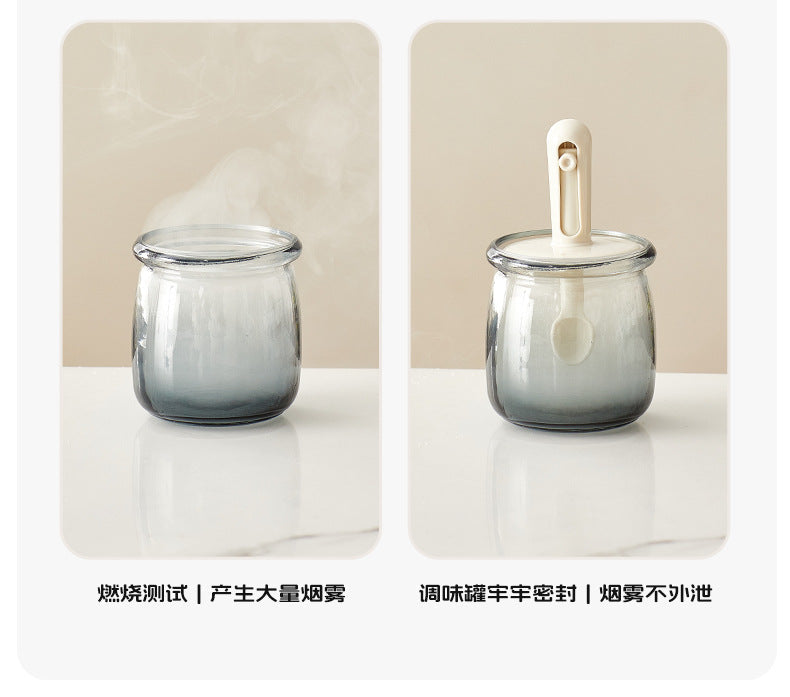 Retractable Seasoning Box Glass Kitchen Seasoning Jar Spoon Lid Integrated Monosodium Glutamate Seasoning Jar Household Salt Jar Seasoning Bottle suit