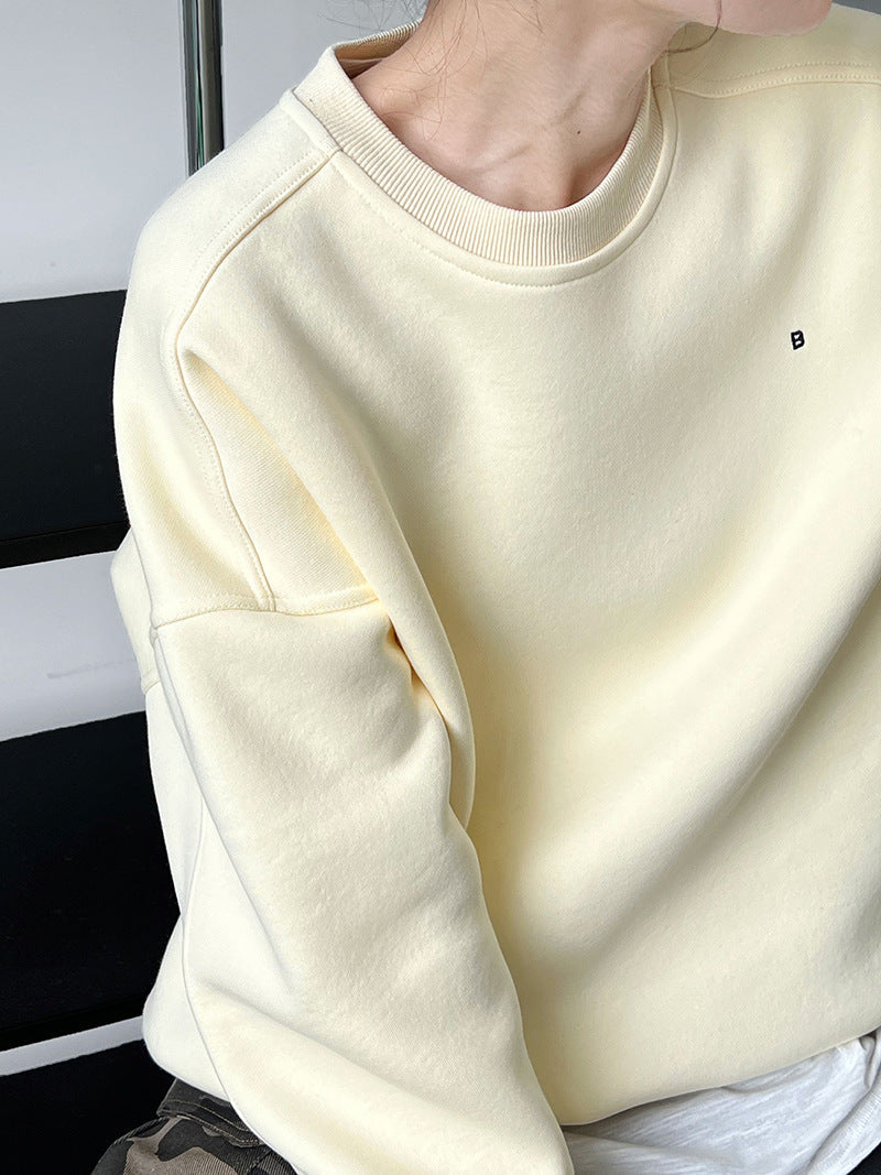 Luxi Simple Profile Loose BF Solid Color Lazy Pullover Sweatshirt Women's ins Letter Embroidered Long-sleeved Top 2267