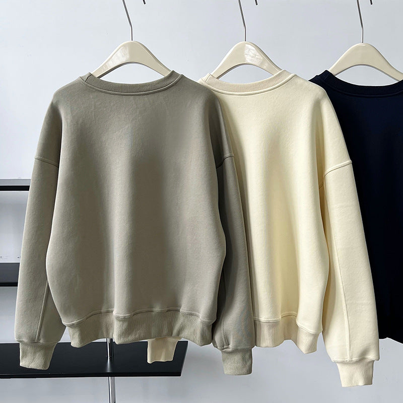 Luxi Simple Profile Loose BF Solid Color Lazy Pullover Sweatshirt Women's ins Letter Embroidered Long-sleeved Top 2267