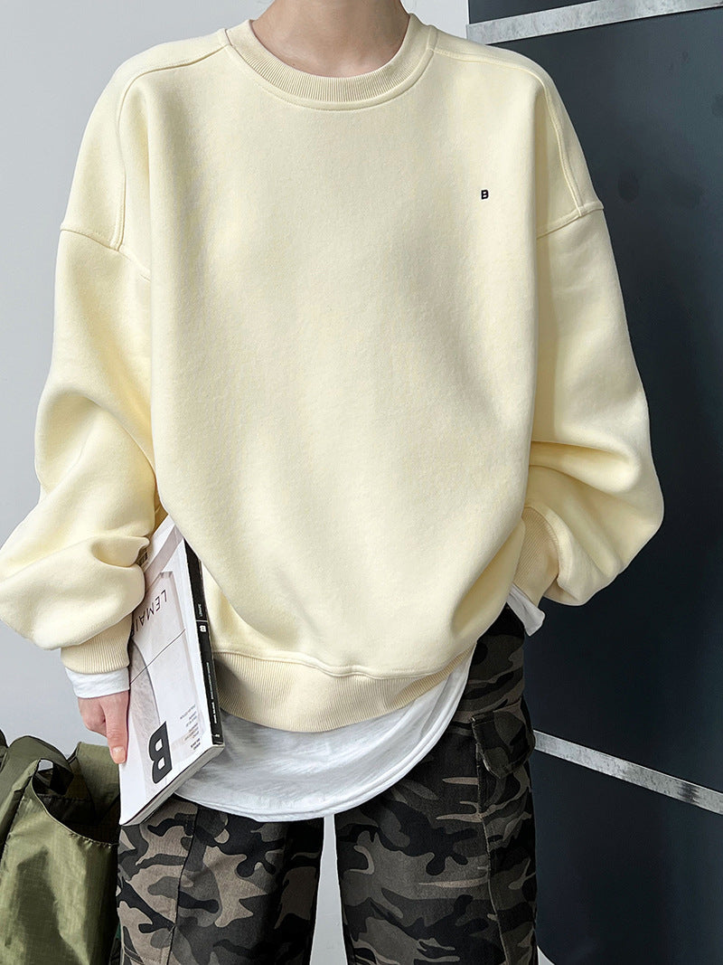 Luxi Simple Profile Loose BF Solid Color Lazy Pullover Sweatshirt Women's ins Letter Embroidered Long-sleeved Top 2267