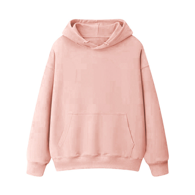 Fleece-lined thick loose hooded sweater women's autumn and winter warm top student couple wear solid color coat foreign trade women's clothing