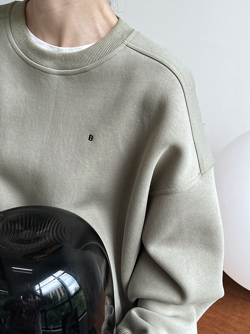 Luxi Simple Profile Loose BF Solid Color Lazy Pullover Sweatshirt Women's ins Letter Embroidered Long-sleeved Top 2267
