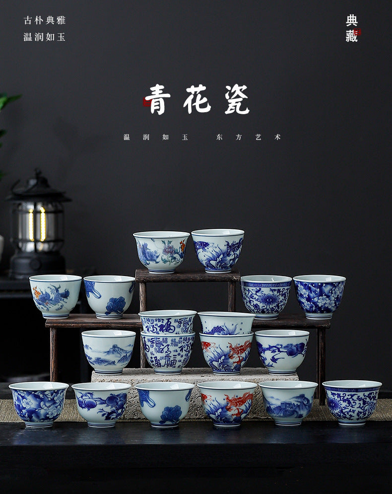 Yuerui Ceramic New Blue and Flower Tea Cup Underglaze Color Retro Yulan Cup Bowl of Kung Fu Tea Zen Tea Master Cup