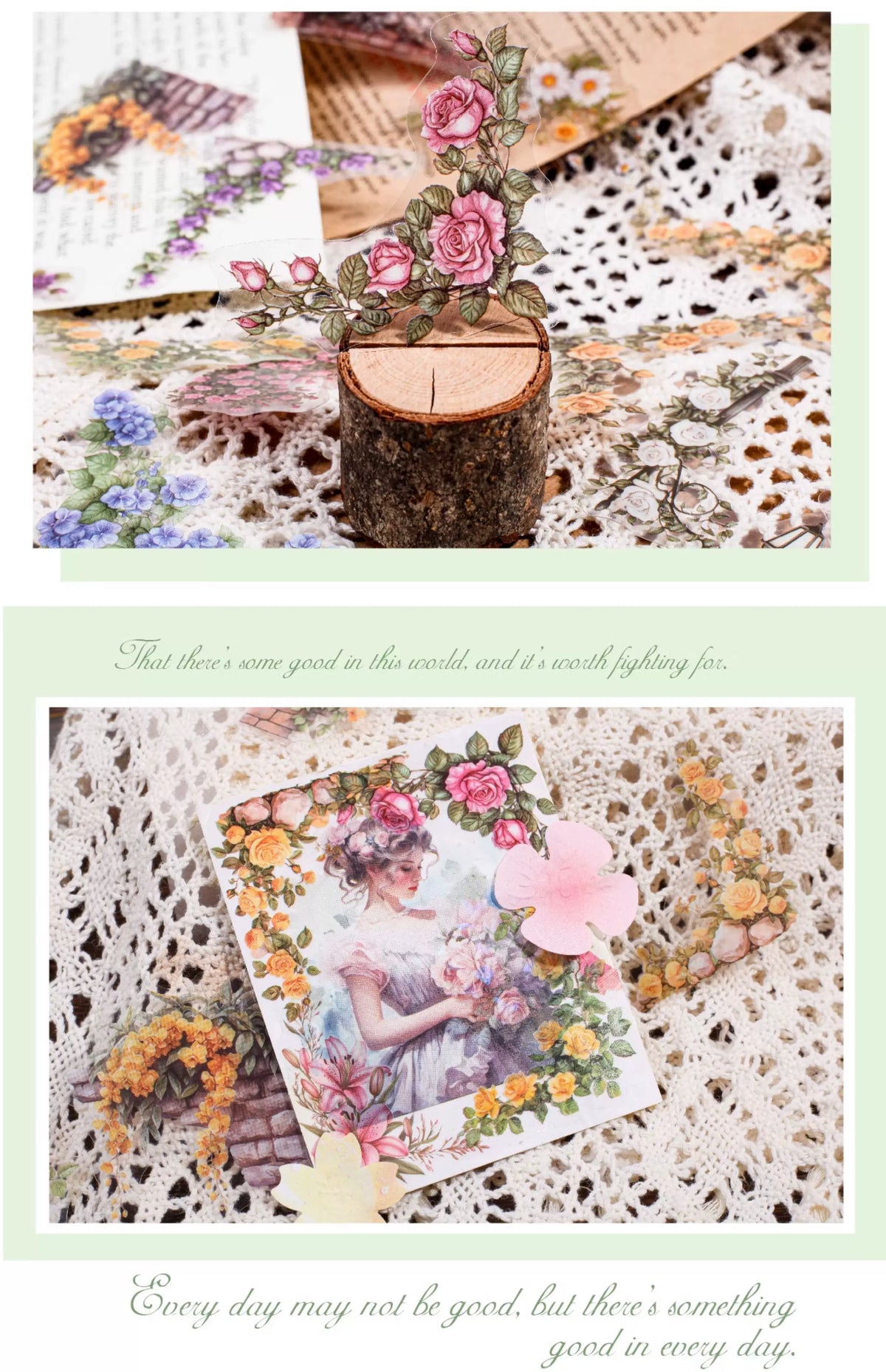 Carefully Selected Retrostory Corner Stickers Ins Style Flower Collage DIY Border Handbook Landscaping Decoration Material Stickers