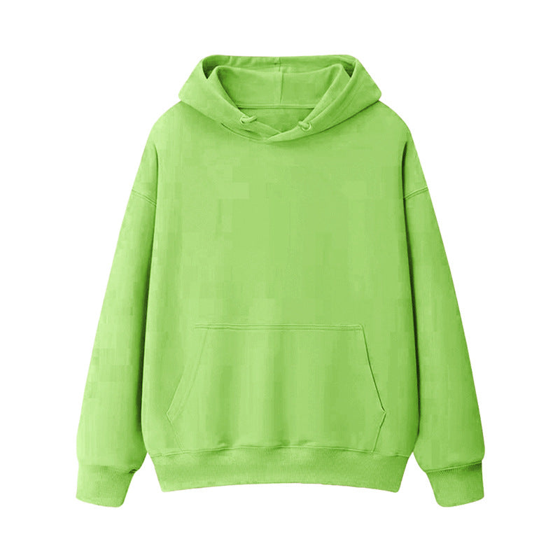 Fleece-lined thick loose hooded sweater women's autumn and winter warm top student couple wear solid color coat foreign trade women's clothing