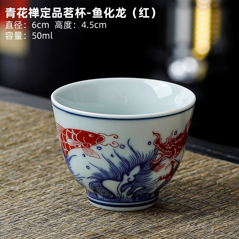 Yuerui Ceramic New Blue and Flower Tea Cup Underglaze Color Retro Yulan Cup Bowl of Kung Fu Tea Zen Tea Master Cup