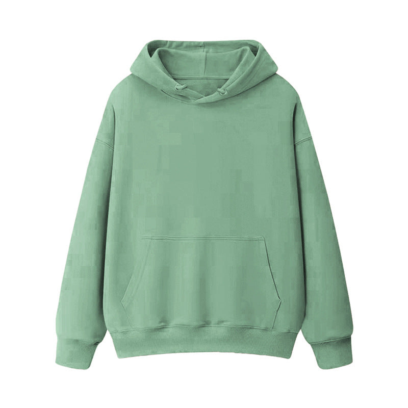 Fleece-lined thick loose hooded sweater women's autumn and winter warm top student couple wear solid color coat foreign trade women's clothing