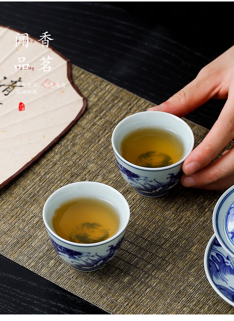 Yuerui Ceramic New Blue and Flower Tea Cup Underglaze Color Retro Yulan Cup Bowl of Kung Fu Tea Zen Tea Master Cup