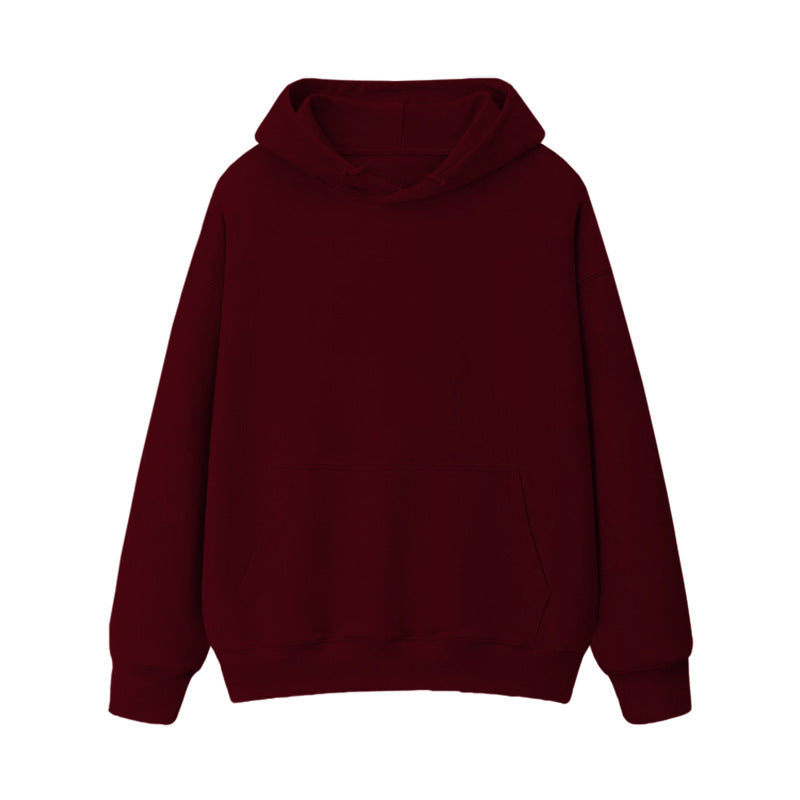 Fleece-lined thick loose hooded sweater women's autumn and winter warm top student couple wear solid color coat foreign trade women's clothing