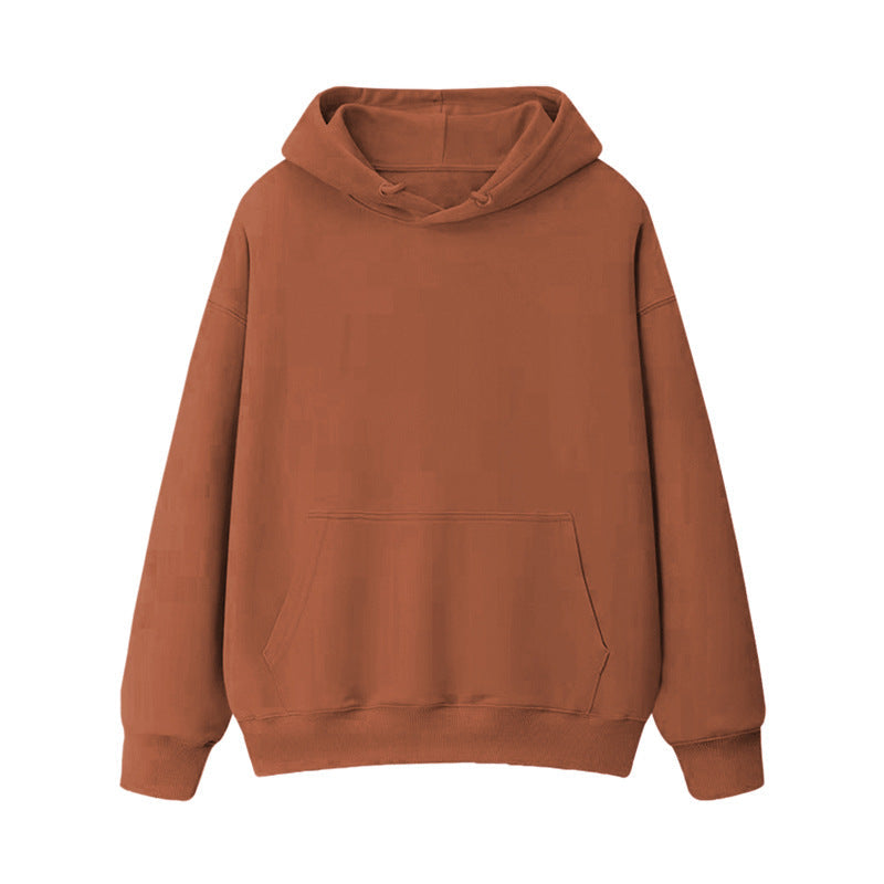 Fleece-lined thick loose hooded sweater women's autumn and winter warm top student couple wear solid color coat foreign trade women's clothing