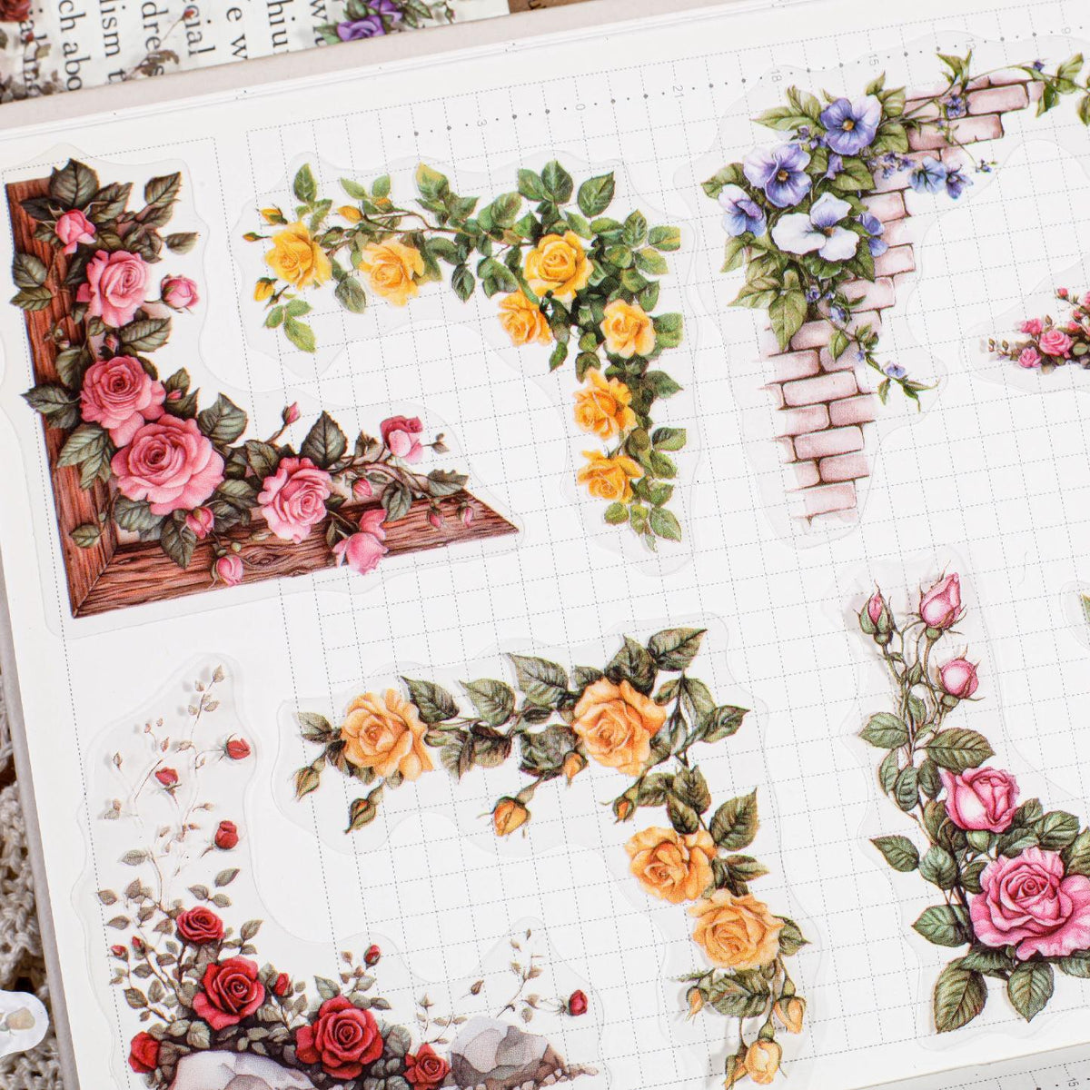 Carefully Selected Retrostory Corner Stickers Ins Style Flower Collage DIY Border Handbook Landscaping Decoration Material Stickers