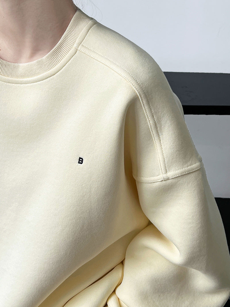 Luxi Simple Profile Loose BF Solid Color Lazy Pullover Sweatshirt Women's ins Letter Embroidered Long-sleeved Top 2267