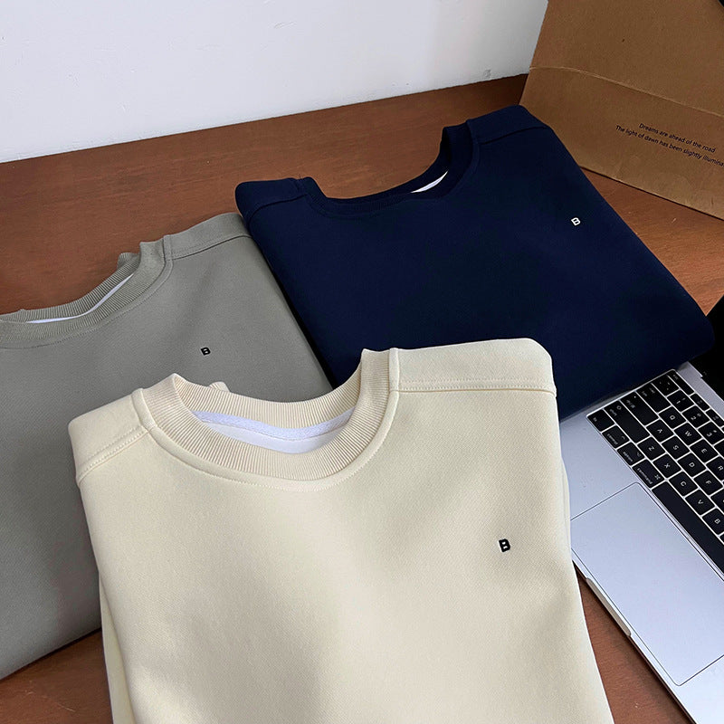 Luxi Simple Profile Loose BF Solid Color Lazy Pullover Sweatshirt Women's ins Letter Embroidered Long-sleeved Top 2267