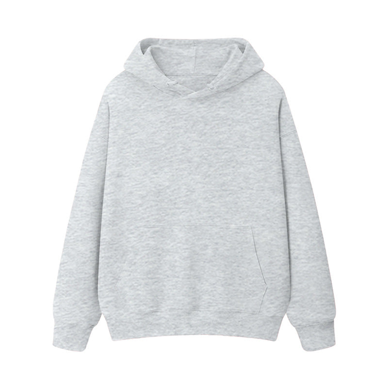 Fleece-lined thick loose hooded sweater women's autumn and winter warm top student couple wear solid color coat foreign trade women's clothing