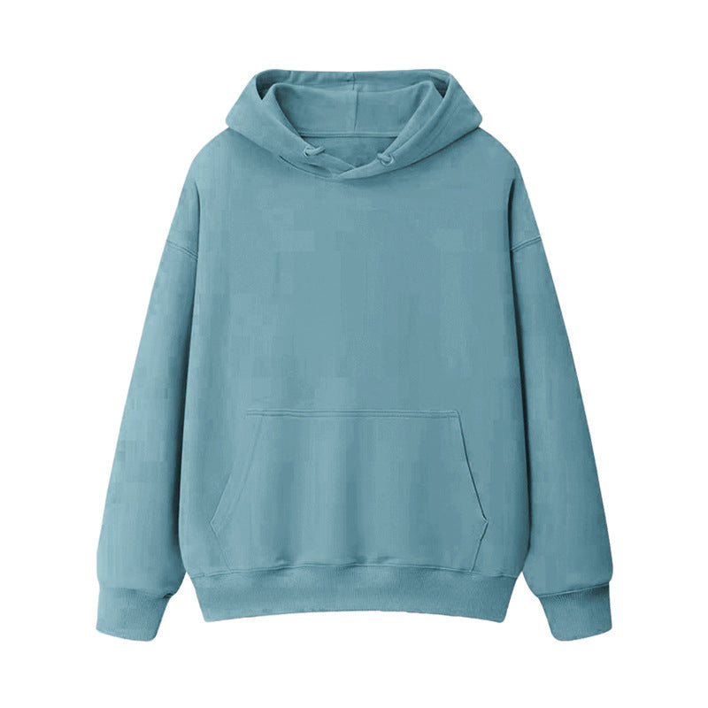 Fleece-lined thick loose hooded sweater women's autumn and winter warm top student couple wear solid color coat foreign trade women's clothing