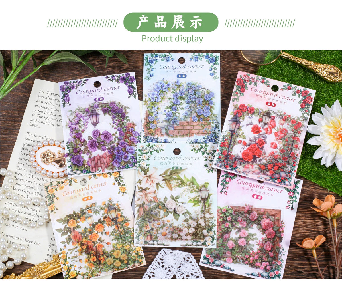 Carefully Selected Retrostory Corner Stickers Ins Style Flower Collage DIY Border Handbook Landscaping Decoration Material Stickers