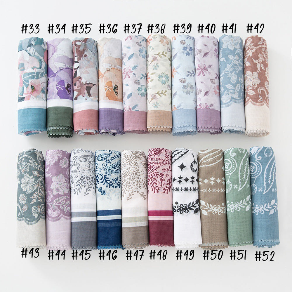 Cross-Border New Product Voile Print 110 Square Scarf Classic Lace Scarf Turban Malaysian Shawl