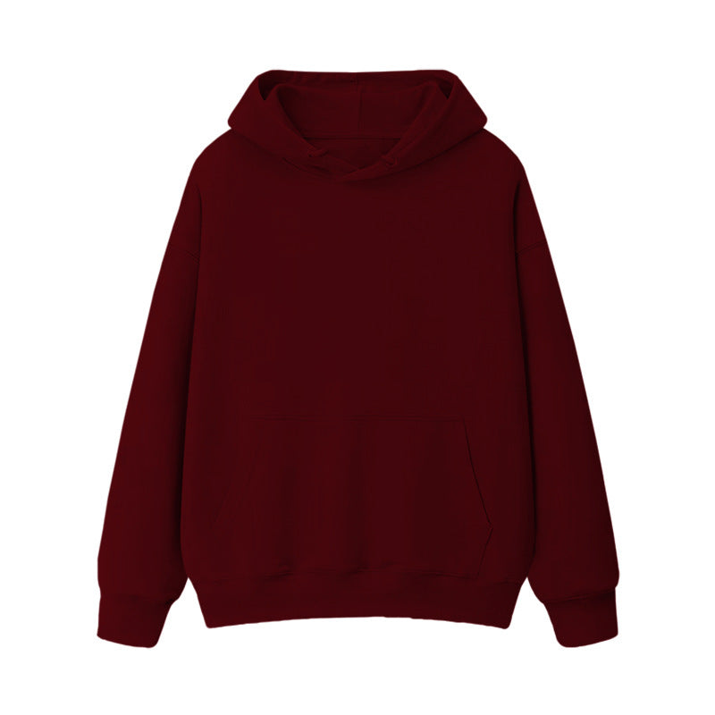 Fleece-lined thick loose hooded sweater women's autumn and winter warm top student couple wear solid color coat foreign trade women's clothing