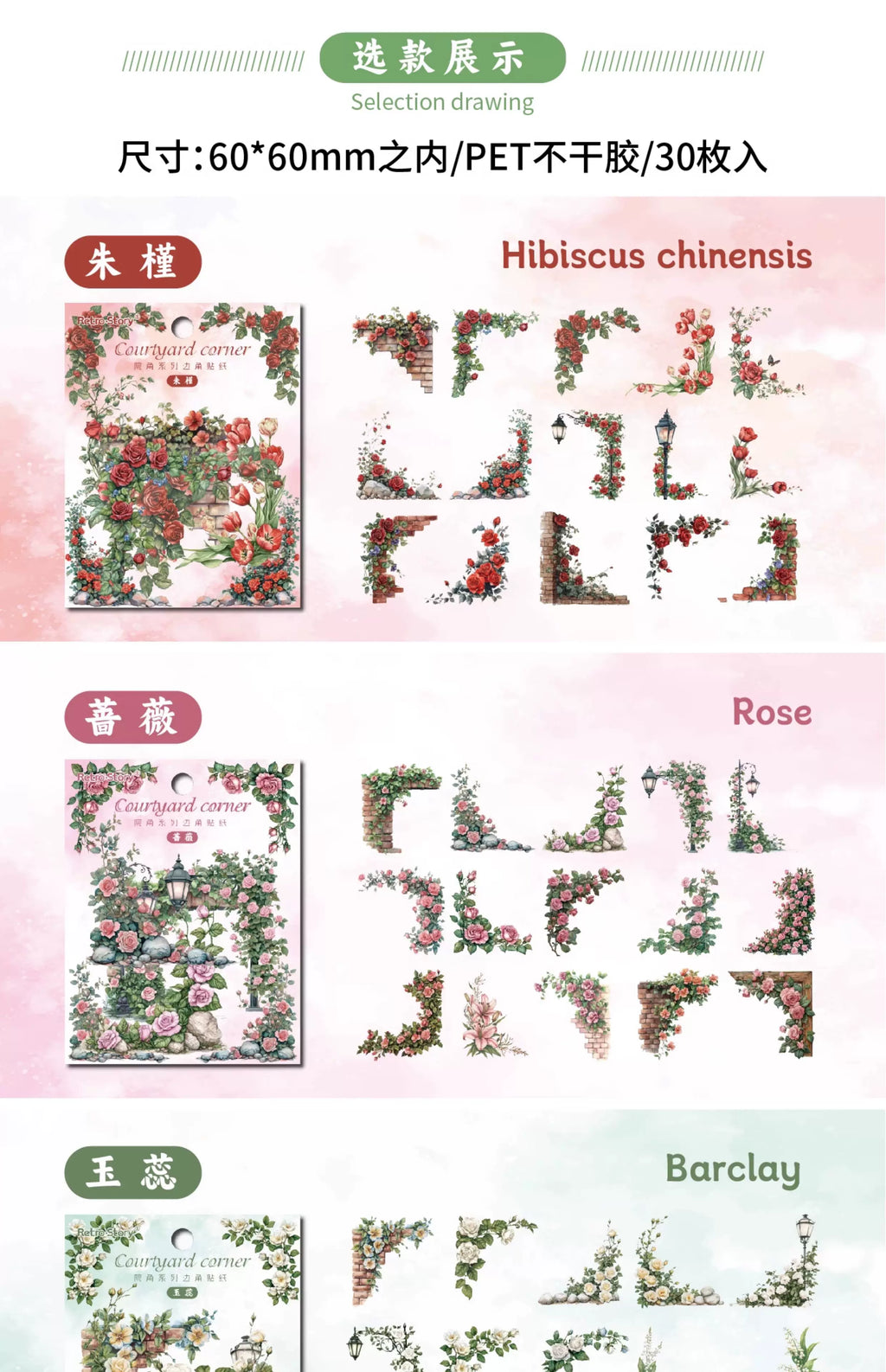 Carefully Selected Retrostory Corner Stickers Ins Style Flower Collage DIY Border Handbook Landscaping Decoration Material Stickers