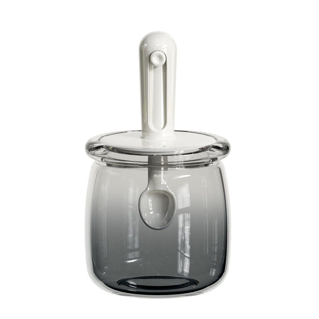 Retractable Seasoning Box Glass Kitchen Seasoning Jar Spoon Lid Integrated Monosodium Glutamate Seasoning Jar Household Salt Jar Seasoning Bottle suit
