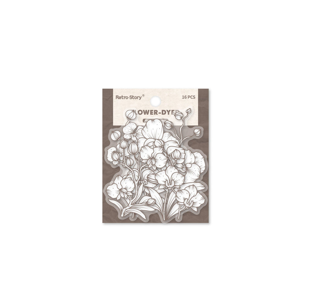 Retrostory Flower Dyeing Series Pet Sticker Pack 16 Pieces into Retro Flower Handbook DIY Material Decorative Stickers