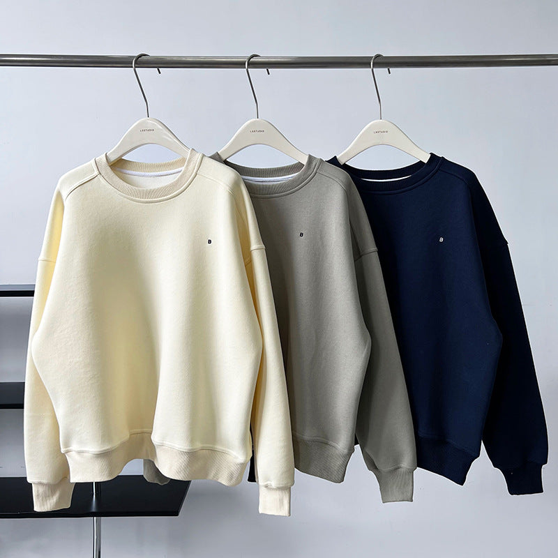 Luxi Simple Profile Loose BF Solid Color Lazy Pullover Sweatshirt Women's ins Letter Embroidered Long-sleeved Top 2267