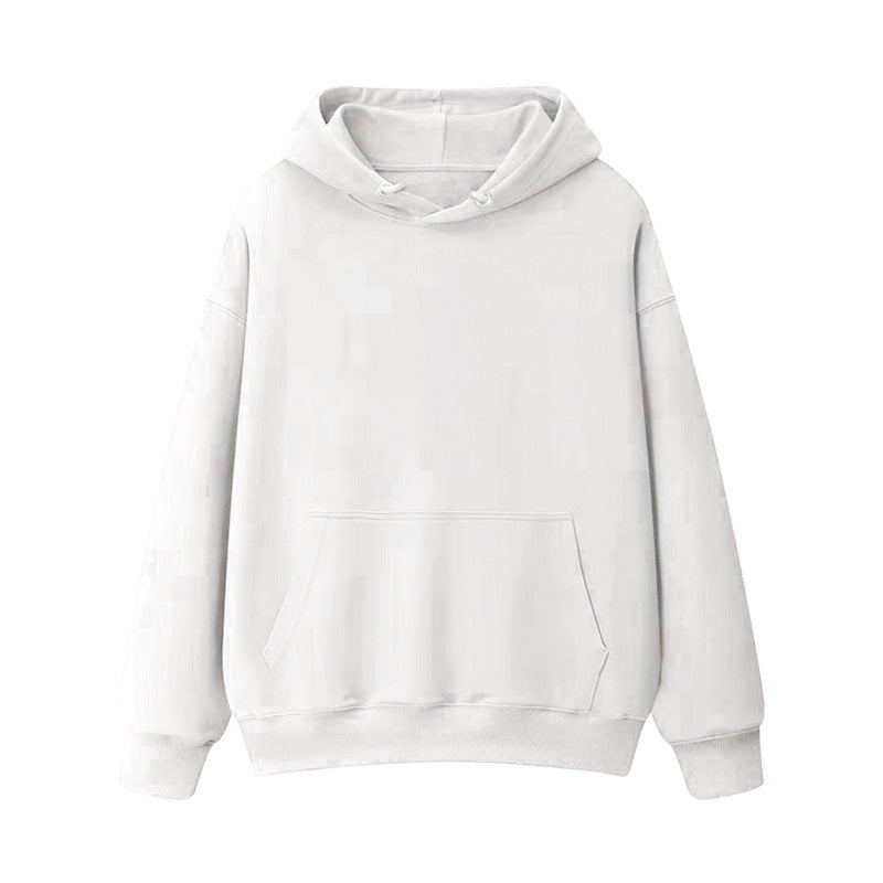 Fleece-lined thick loose hooded sweater women's autumn and winter warm top student couple wear solid color coat foreign trade women's clothing
