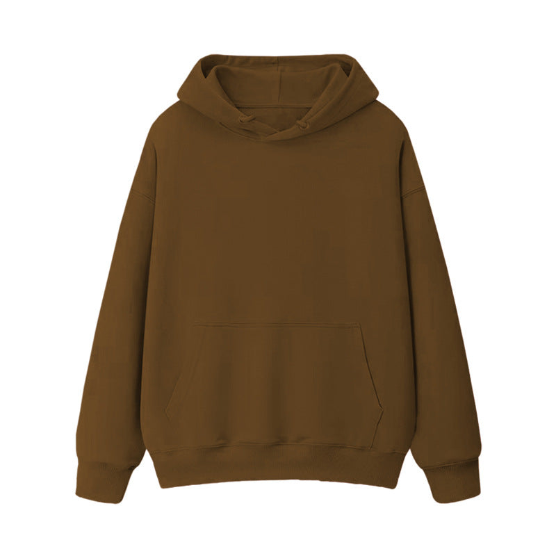Fleece-lined thick loose hooded sweater women's autumn and winter warm top student couple wear solid color coat foreign trade women's clothing