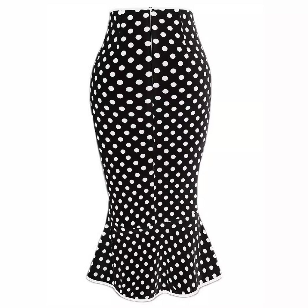 Button Lace-up Polka Dots Half Body Slim-fit Fishtail Skirt