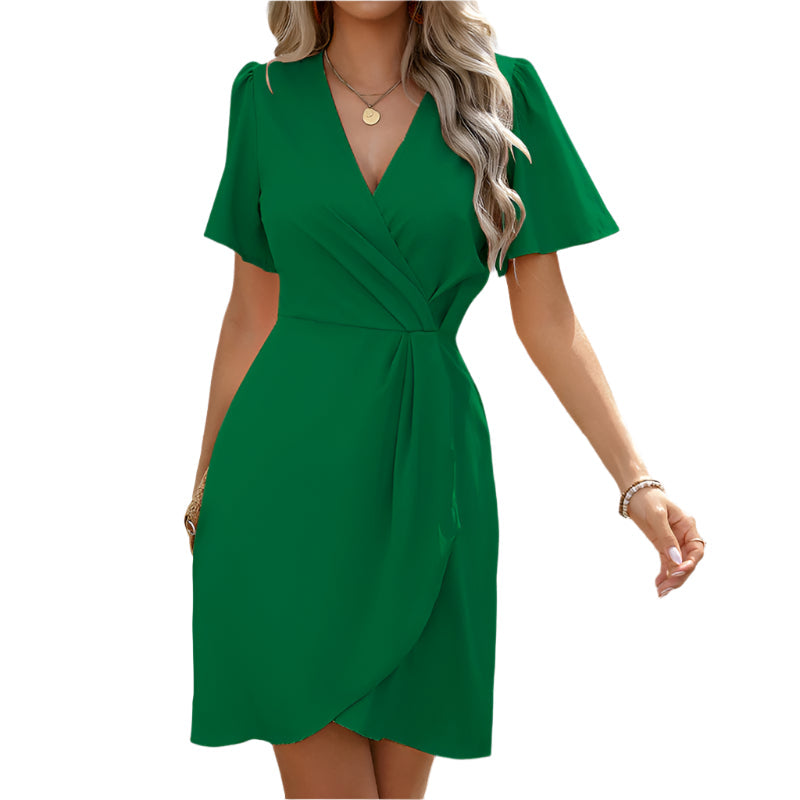 V-neck Short-sleeved Dress Summer Fashion Slim A-line Dresses Beach Clothing For Women