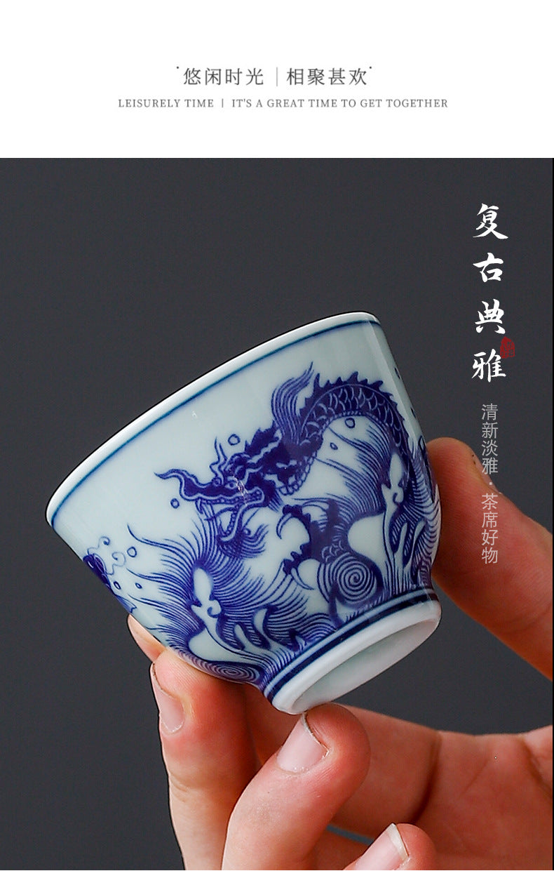 Yuerui Ceramic New Blue and Flower Tea Cup Underglaze Color Retro Yulan Cup Bowl of Kung Fu Tea Zen Tea Master Cup