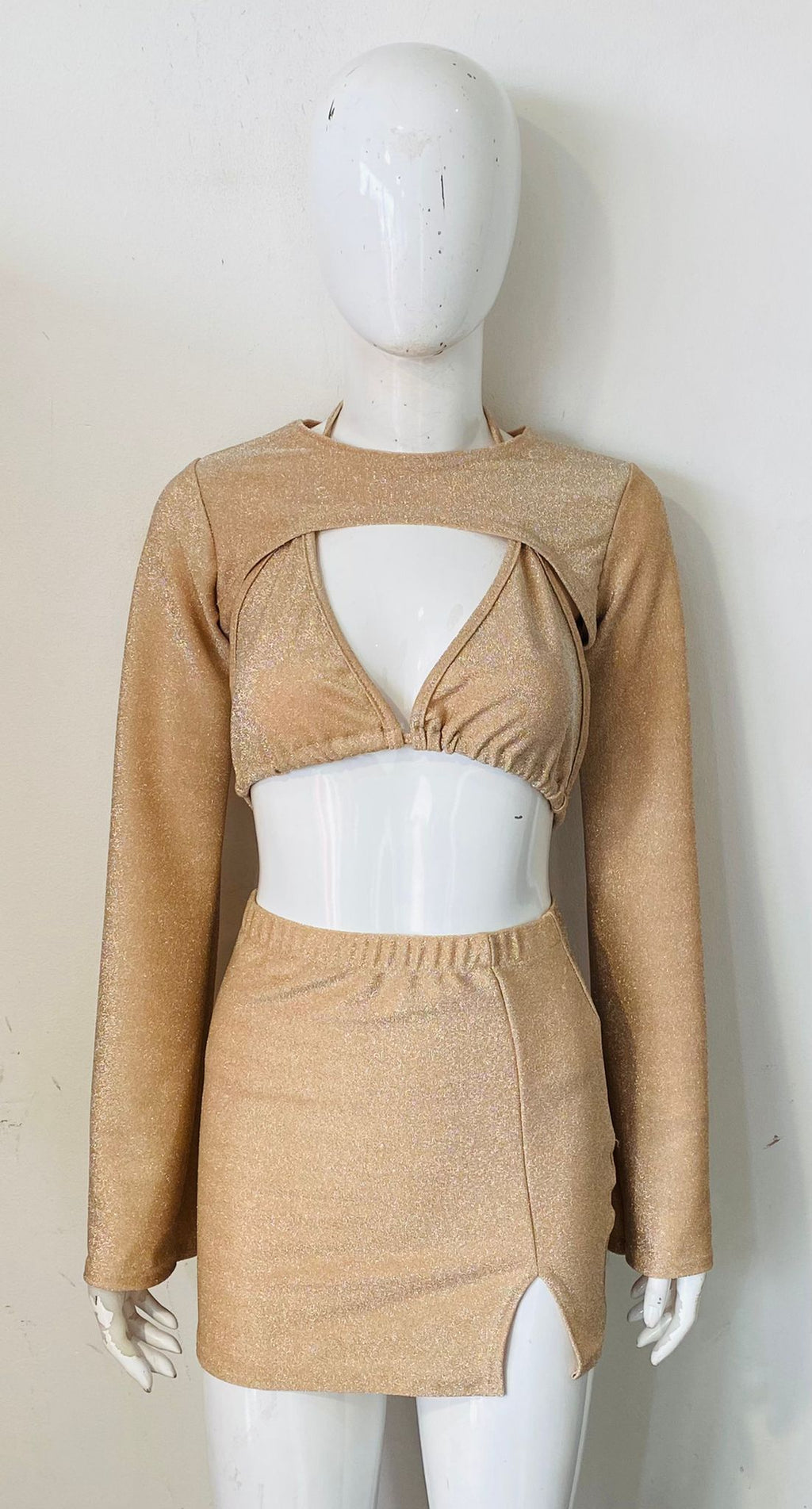 Lurex 3 Piece Crop Tops & Skirt Co-ord